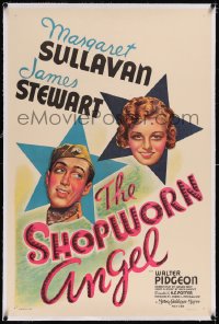 5a0124 SHOPWORN ANGEL linen style C 1sh 1938 art of James Stewart & Margaret Sullavan, ultra rare!