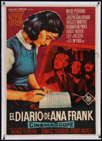 5a0469 DIARY OF ANNE FRANK linen Spanish 1959 Soligo art of Jewish Millie Perkins in hiding, rare!