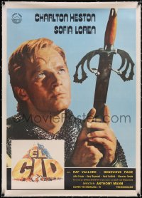 5a0473 EL CID linen Spanish R1970s super close up of Charlton Heston holding sword, ultra rare!