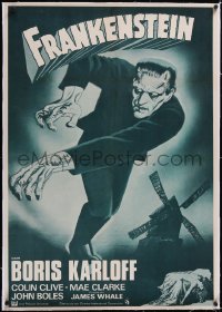 5a0475 FRANKENSTEIN linen Spanish R1970s fantastic artwork of Boris Karloff as the monster!