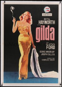 5a0479 GILDA linen Spanish R1966 great Jano art of sexy smoking Rita Hayworth in sheath dress!