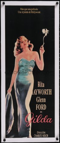 5a0514 GILDA linen Spanish 12x31 R1980s art of sexy smoking Rita Hayworth in sheath dress, rare!