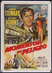 5a0492 NO HIGHWAY IN THE SKY linen Spanish 1956 art of James Stewart & sexy Marlene Dietrich, rare!