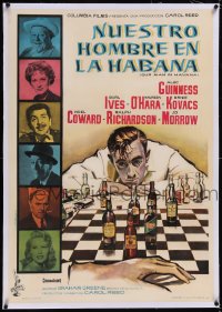 5a0495 OUR MAN IN HAVANA linen Spanish 1960 Albericio art of Guinness, Graham Greene, Carol Reed!