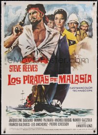 5a0497 PIRATES OF MALAYSIA linen Spanish R1975 art of Steve Reeves & cast, Umberto Lenzi, ultra rare!