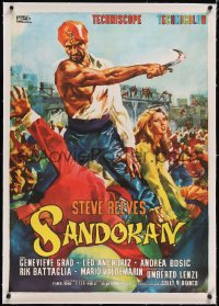 5a0503 SANDOKAN THE GREAT linen Spanish 1964 Umberto Lenzi, great art of Steve Reeves w/sword, rare!