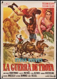 5a0509 TROJAN HORSE linen Spanish 1961 different art of mighty strongman Steve Reeves, ultra rare!