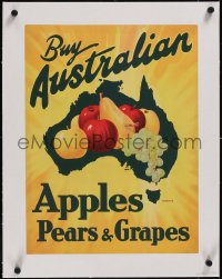 5a0242 BUY AUSTRALIAN linen 15x20 Australian advertising poster 1935 art of apples, pears & grapes!