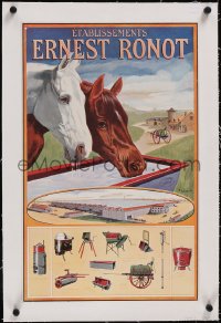 5a0245 ERNEST RONOT linen 15x23 French advertising poster 1920s R. Guffnoy art of horses & farm!