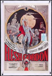 5a0344 FLESH GORDON linen 23x35 special poster 1974 wacky erotic super hero spoof art by George Barr!