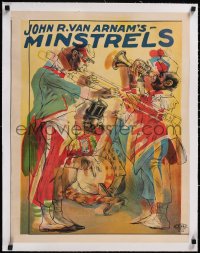 5a0180 JOHN R. VAN ARNAM'S MINSTRELS linen 21x27 stage poster 1920s great art of 3-man band, rare!