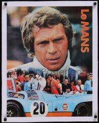 5a0350 LE MANS linen 17x22 special poster 1971 Gulf Oil, close up of race car driver Steve McQueen!