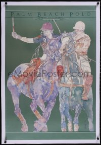 5a0352 PALM BEACH POLO linen 24x36 special poster 1988 Isabel Diaz art of players on horses, rare!