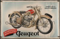 5a0250 PEUGEOT linen 25x38 French advertising poster 1950s great art of early motorcycle, very rare!