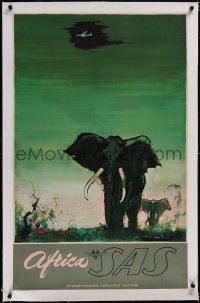 5a0237 SAS AFRICA linen 25x39 Danish special poster 1960s Scandinavian Airlines, elephant by Nielsen!