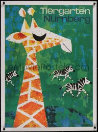 5a0357 TIERGARTEN NURNBERG linen 24x33 German special poster 1960s Oerter giraffe & zebra art, rare!