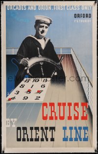 5a0236 ORIENT LINE linen 25x40 English travel poster 1937 Barker art, sailor & shuffleboard, rare!