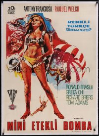 5a0191 FATHOM linen Turkish 1967 art of sexy nearly-naked Raquel Welch in skydiving harness, rare!