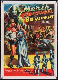 5a0192 FLASH GORDON linen Turkish R1960s Samuir art of Buster Crabbe & Charles Middleton as Ming!