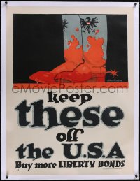 5a0289 KEEP THESE OFF THE U.S.A. linen 31x40 WWI war poster 1917 Norton art of bloody German boots!