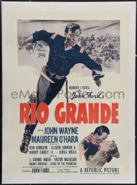 5a0153 RIO GRANDE linen WC 1950 art of John Wayne & Maureen O'Hara, directed by John Ford, very rare!