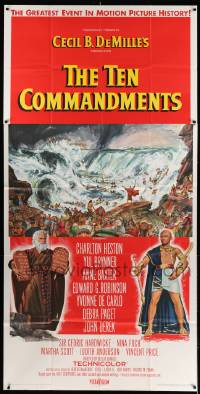 5b0432 TEN COMMANDMENTS 3sh 1956 Cecil B. DeMille classic, art of Charlton Heston & Yul Brynner