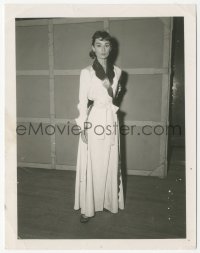 5b1886 SABRINA wardrobe test 4x5 photo 1953 Audrey Hepburn in costume on set, Billy Wilder