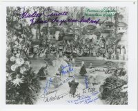 5b0216 WIZARD OF OZ signed 8x10 REPRO photo 1980s by 10 Munchkins, great far shot surrounding Garland!