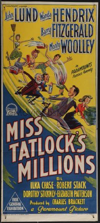 5b0571 MISS TATLOCK'S MILLIONS Aust daybill 1949 Lund, Hendrix, Richardson Studio art, ultra rare!