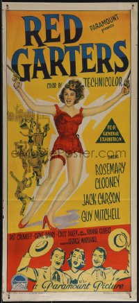 5b0577 RED GARTERS Aust daybill 1954 Richardson Studio art of Rosemary Clooney w/ guns, ultra rare!