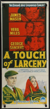 5b0582 TOUCH OF LARCENY Aust daybill 1960 James Mason, Vera Miles, Sanders, Richardson Studio art!