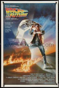 5b0930 BACK TO THE FUTURE studio style 1sh 1985 art of Michael J. Fox & Delorean by Drew Struzan!