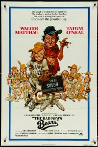 5b0932 BAD NEWS BEARS 1sh 1976 Jack Davis art, Walter Matthau coaches baseball player Tatum O'Neal!