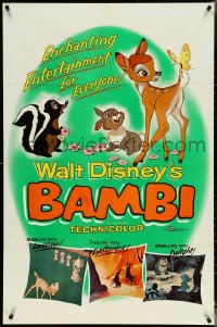 5b0933 BAMBI 1sh R1957 Walt Disney cartoon deer classic, great art with Thumper & Flower!