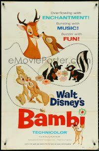 5b0934 BAMBI 1sh R1975 Walt Disney cartoon deer classic, great art with Thumper & Flower!