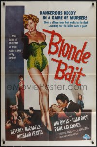 5b0955 BLONDE BAIT 1sh R1950s sexy smoking bad girl Beverly Michaels is a silken trap!