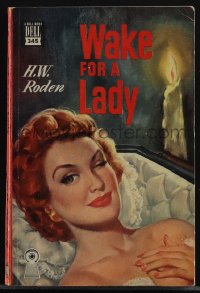 5b1499 WAKE FOR A LADY paperback book 1949 cover art of sexy woman in coffin by William Jacobson!