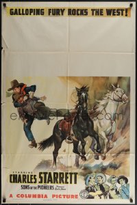 5b0978 CHARLES STARRETT 1sh 1938 dramatic western art of the western cowboy wrestling man off horse!