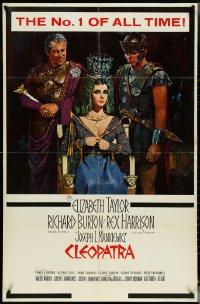 5b0991 CLEOPATRA roadshow 1sh 1963 seated Elizabeth Taylor, Burton, Harrison, Terpning art, TODD-AO!