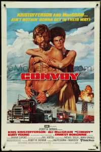 5b0999 CONVOY 1sh 1978 Gadino art of barechested trucker Kris Kristofferson & sexy Ali McGraw!