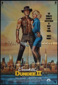 5b1003 CROCODILE DUNDEE II int'l 1sh 1988 great art of Paul Hogan & Kozlowski over NY by Goozee!