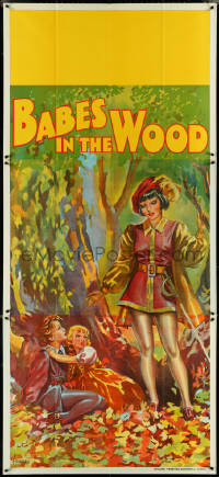 5b0404 BABES IN THE WOOD stage play English 3sh 1930s stone litho of female hero finding lost kids!