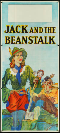 5b0419 JACK & THE BEANSTALK stage play English 3sh 1930s stone litho art of female Jack & axe!