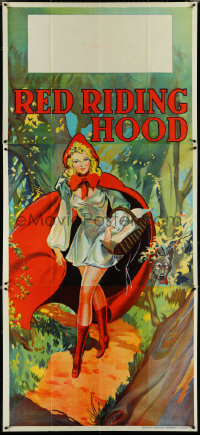 5b0425 RED RIDING HOOD stage play English 3sh 1930s stone litho of sexy Red w/wolf trailing behind!