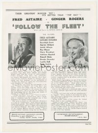 5b1438 FOLLOW THE FLEET local theater English program 1936 Fred Astaire & pretty Ginger Rogers!