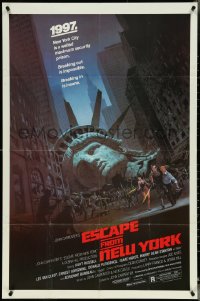 5b1060 ESCAPE FROM NEW YORK studio style 1sh 1981 Carpenter, Jackson art of decapitated Lady Liberty!