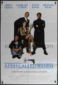 5b1082 FISH CALLED WANDA int'l 1sh 1988 Cleese, Curtis, Kline & Palin, fish staring at small pistol!