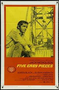 5b1085 FIVE EASY PIECES 1sh 1970 great close up of Jack Nicholson, directed by Bob Rafelson!