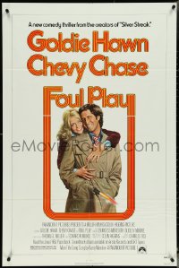 5b1091 FOUL PLAY 1sh 1978 wacky Lettick art of Goldie Hawn & Chevy Chase, screwball comedy!