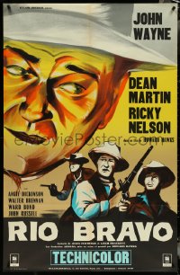 5b0242 RIO BRAVO French 31x47 R1960s different art of John Wayne, Ricky Nelson & Dean Martin, rare!